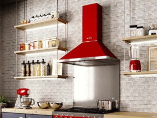 Красные вытяжки SMEG в интерьере кухни